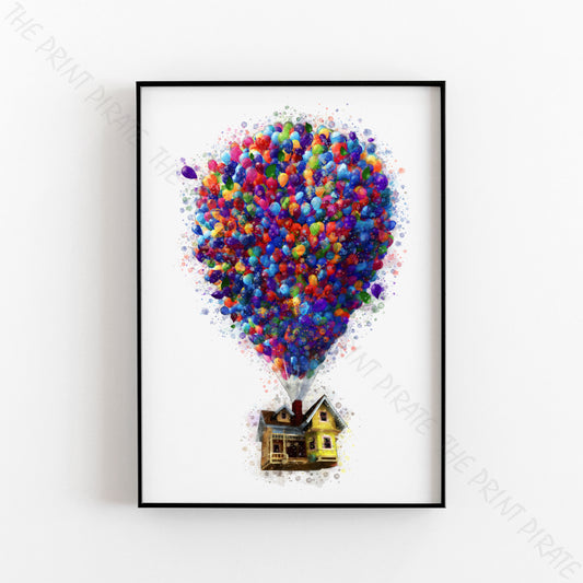 Disney Pixar 'UP BALLOON HOUSE' Watercolour Splash Wall Art Print