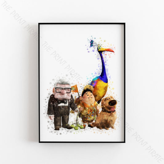 Disney Pixar 'CARL, RUSSELL, DUG, KEVIN'  UP Characters Watercolour Splash Art Print