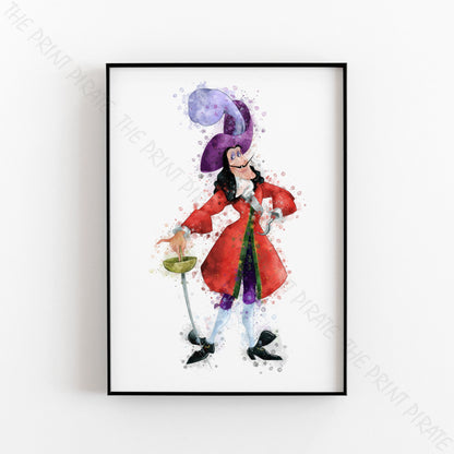 Disney 'CAPTAIN HOOK' Peter Pan Villain Watercolour Splash Wall Art Print