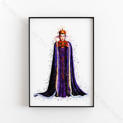 Disney 'EVIL QUEEN' Snow White Villain Character Watercolour Splash Wall Art Print