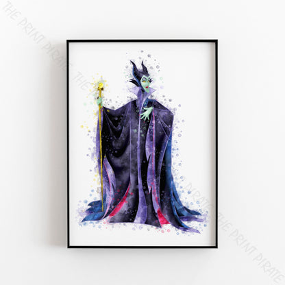 Disney 'MALEFICENT' Sleeping Beauty Villain Watercolour Splash Wall Art Print