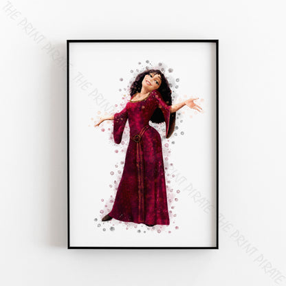 Disney 'MOTHER GOTHEL' Rapunzel / Tangled Villain  Watercolour Splash Wall Art Print