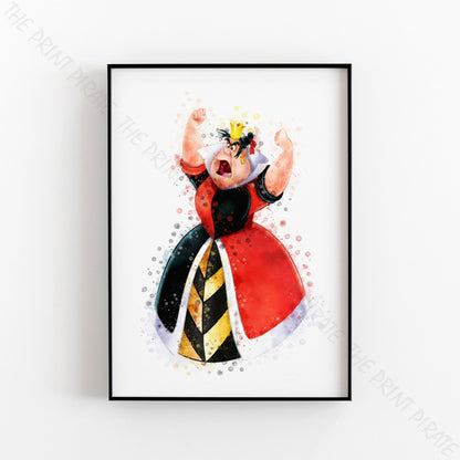 Disney 'QUEEN OF HEARTS' Alice in Wonderland Villain Watercolour Splash Wall Art Print