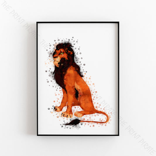 Disney 'SCAR' Lion King Villain Watercolour Splash Wall Art Print