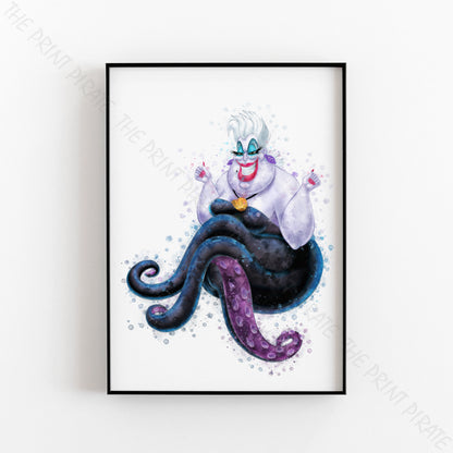 Disney 'URSULA' Little Mermaid Villain Watercolour Splash Wall Art Print