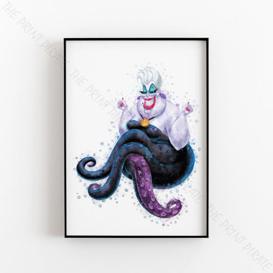 Disney 'URSULA' Little Mermaid Villain Watercolour Splash Wall Art Print