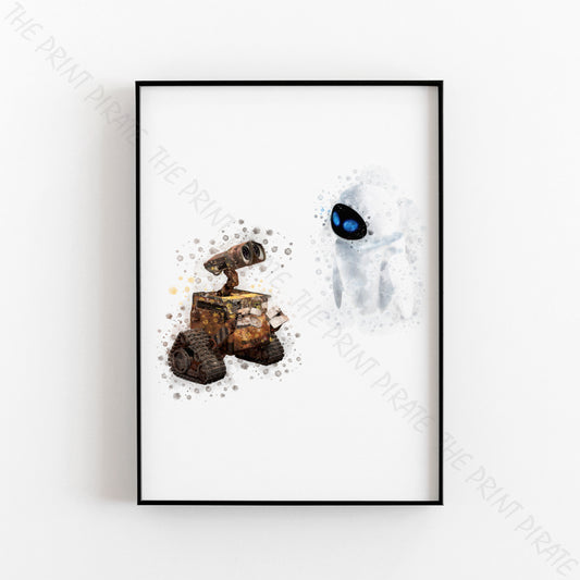 Disney Pixar 'WALL-E AND EVE' Watercolour Splash Wall Art Print