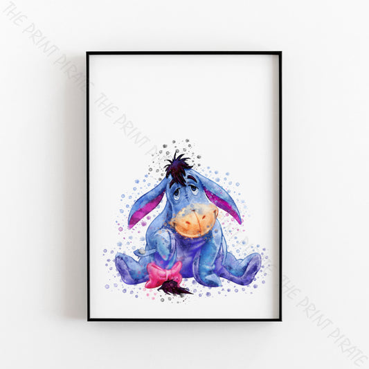 Disney 'EEYORE' Winnie the Pooh Watercolour Splash Wall Art Print