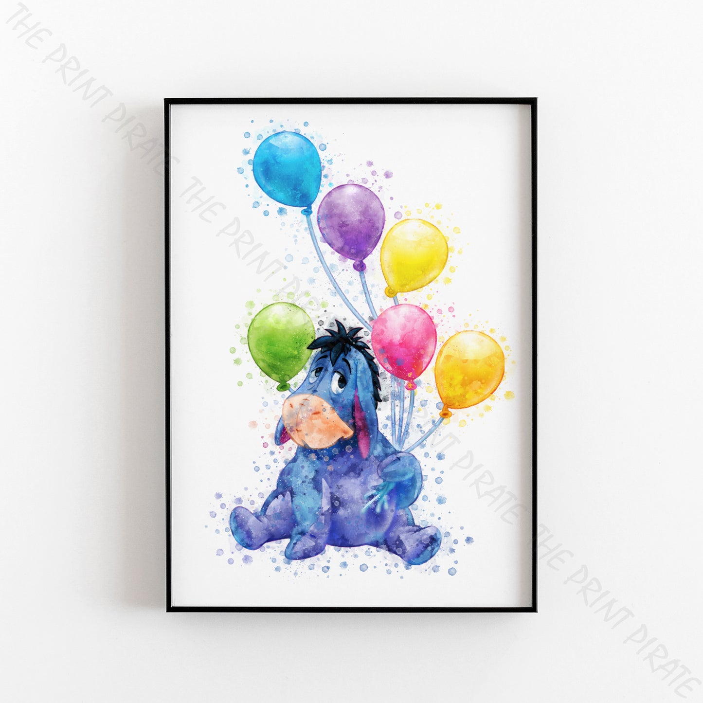 Disney 'EEYORE WITH BALLOONS' Winnie the Pooh Print Watercolour Splash Wall Art Print