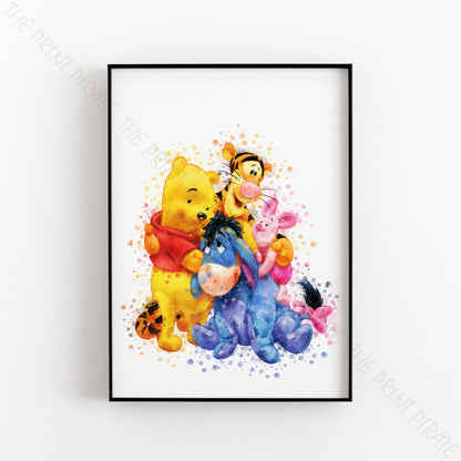 Disney 'WINNIE THE POOH FRIENDS' Winnie the Pooh Watercolour Splash Wall Art Print