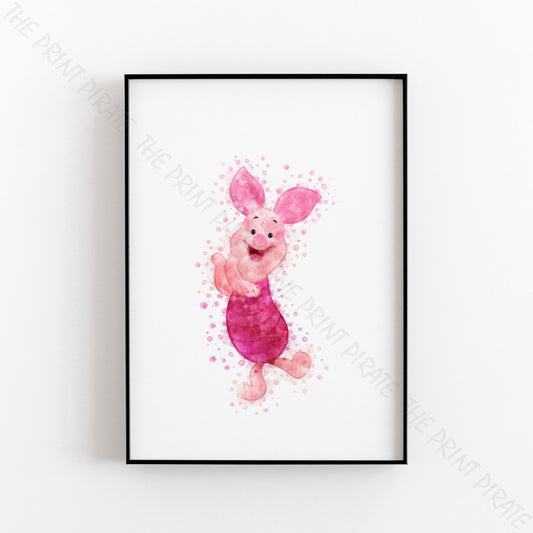 Disney 'PIGLET' Winnie the Pooh Watercolour Splash Wall Art Print