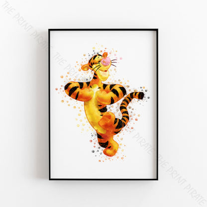 Disney 'TIGGER' Winnie the Pooh Watercolour Splash Wall Art Print