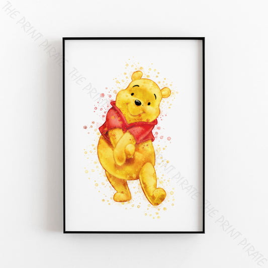 Disney 'POOH BEAR' Winnie the Pooh Watercolour Splash Wall Art Print