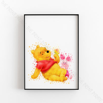 Disney 'WINNIE AND PIGLET' Winnie the Pooh Watercolour Splash Wall Art Print