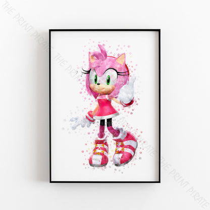 Gaming 'AMY ROSE' Sonic Watercolour Splash Wall Art Print