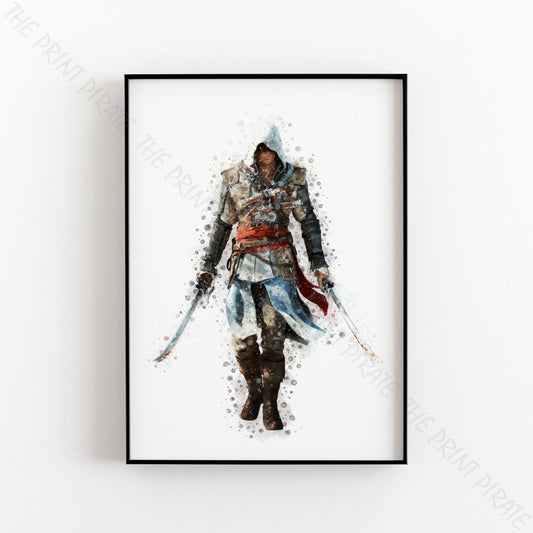 Gaming 'ASSASSIN'S CREED - EDWARD' Watercolour Splash Wall Art Print