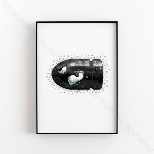 Gaming 'BULLET BILL' Mario Watercolour Splash Wall Art Print