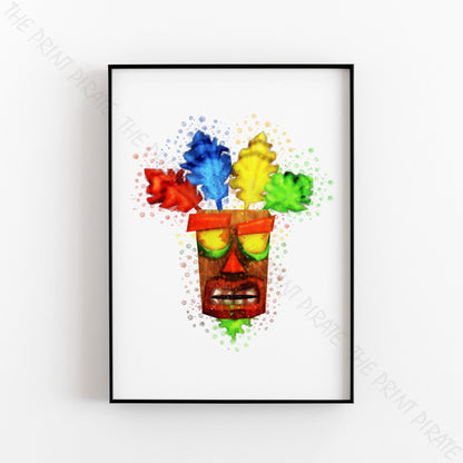 Gaming 'AKU AKU MASK' Crash Bandicoot Watercolour Splash Wall Art Print