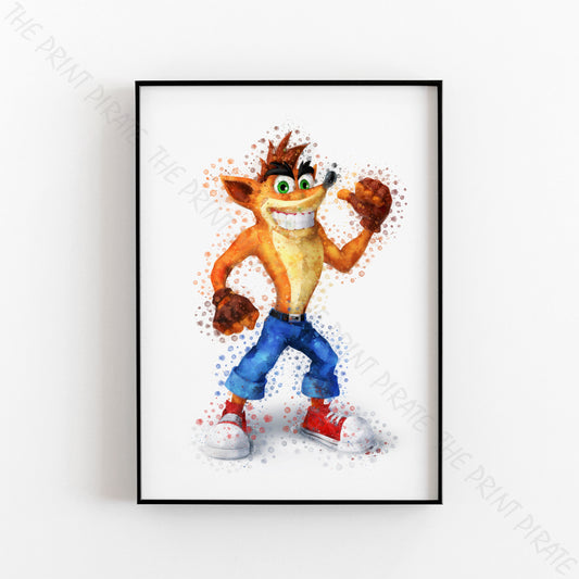 Gaming 'CRASH BANDICOOT' Watercolour Splash Wall Art Print