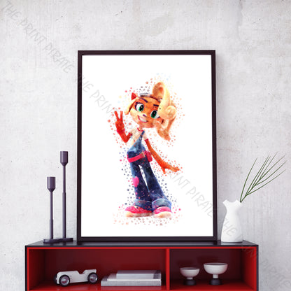 Gaming 'COCO' Crash Bandicoot Watercolour Splash Wall Art Print