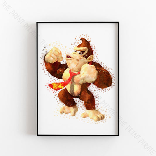 Gaming 'DONKEY KONG' Mario Watercolour Splash Wall Art Print