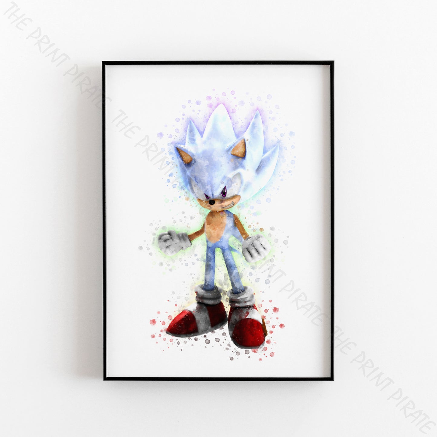 Gaming 'HYPER SONIC' Sonic Hedgehog Watercolour Splash Wall Art Print