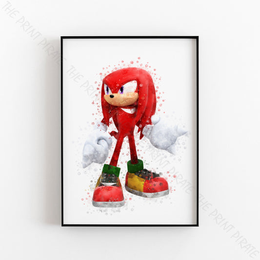 Gaming 'KNUCKLES THE ECHIDNA' Sonic Watercolour Splash Wall Art Print