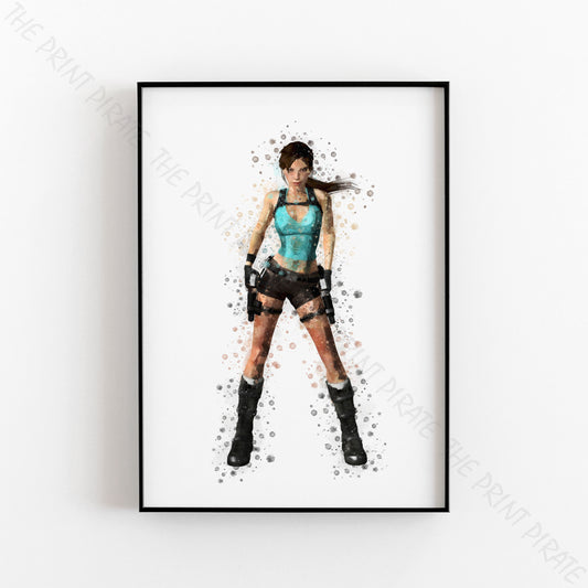 Gaming 'LARA CROFT' Tomb Raider Watercolour Splash Wall Art Print