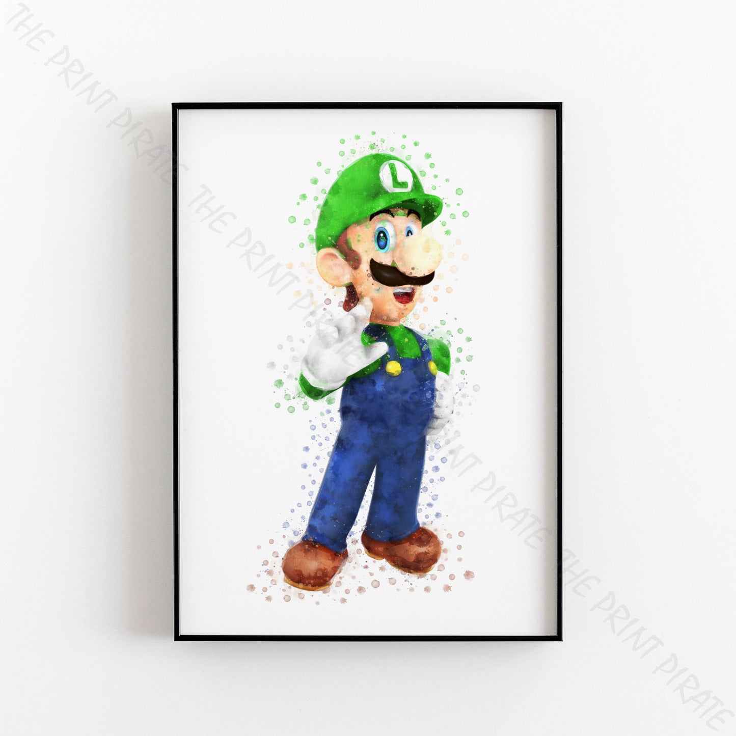 Gaming 'LUIGI' Mario Watercolour Splash Wall Art Print