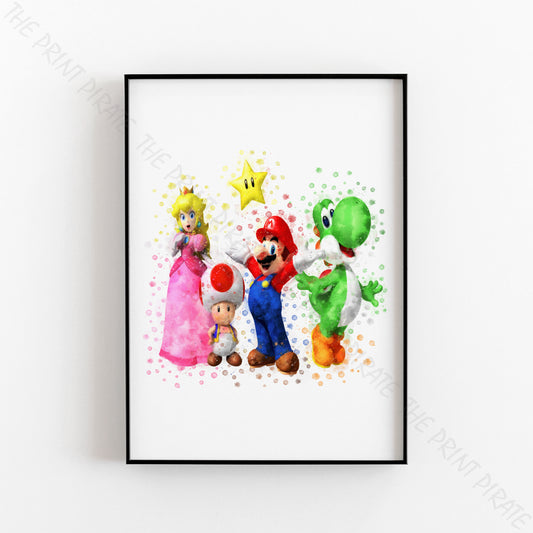 Gaming 'MARIO GROUP' Mario Watercolour Splash Wall Art Print