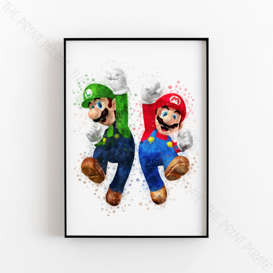 Gaming 'MARIO AND LUIGI' Mario Watercolour Splash Wall Art Print