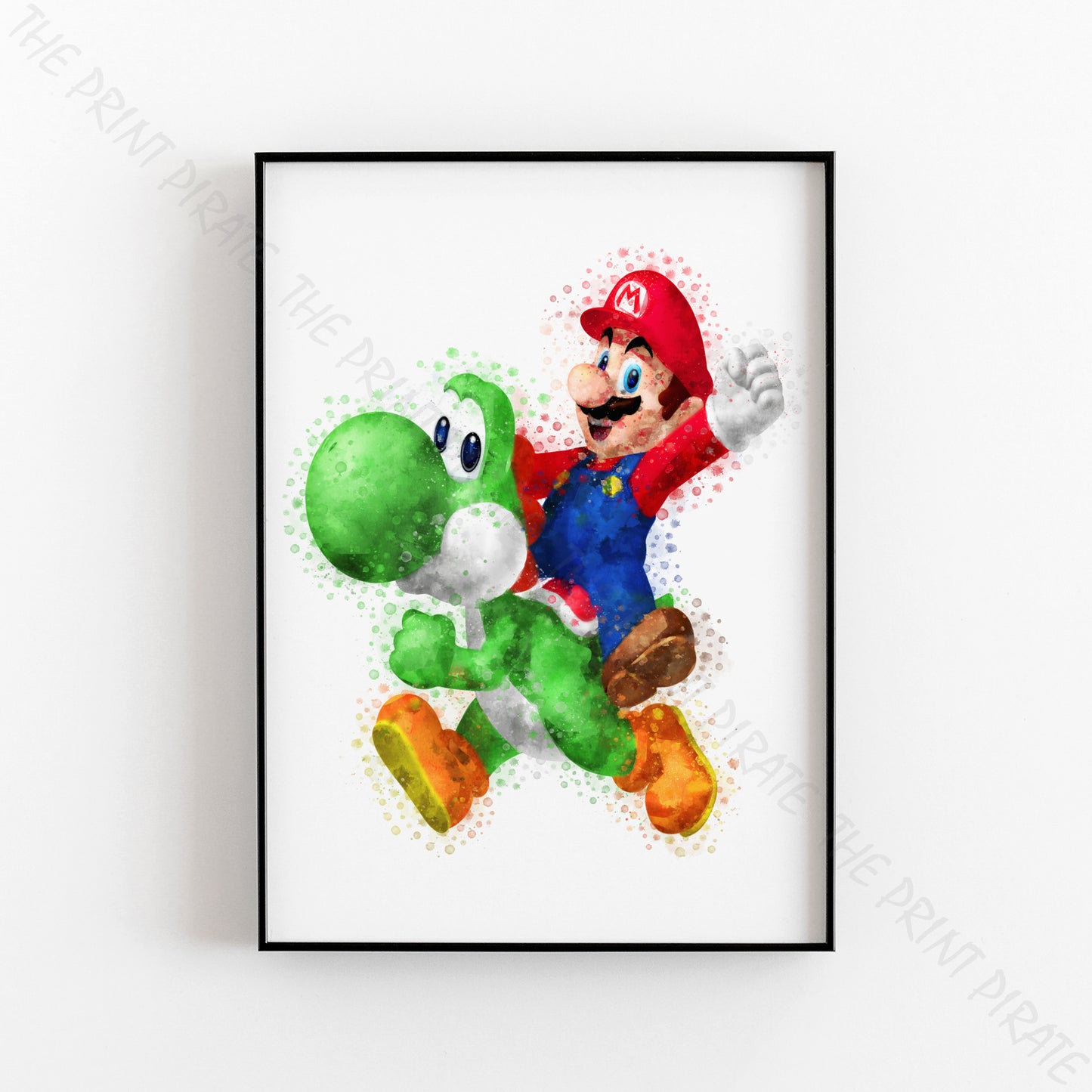 Gaming 'MARIO AND YOSHI' Mario Watercolour Splash Wall Art Print