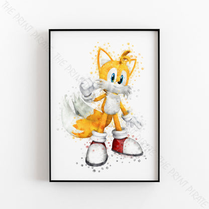 Gaming 'MILES 'TAILS' PROWER' Sonic Watercolour Splash Wall Art Print