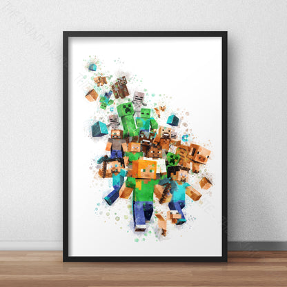 Gaming 'MINECRAFT CHARACTERS' Watercolour Splash Wall Art Print