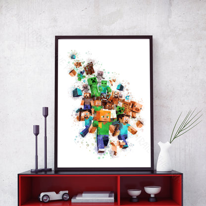 Gaming 'MINECRAFT CHARACTERS' Watercolour Splash Wall Art Print