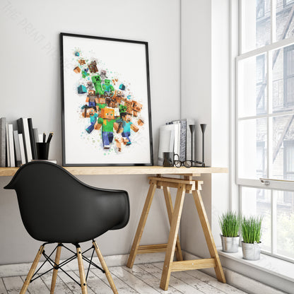 Gaming 'MINECRAFT CHARACTERS' Watercolour Splash Wall Art Print