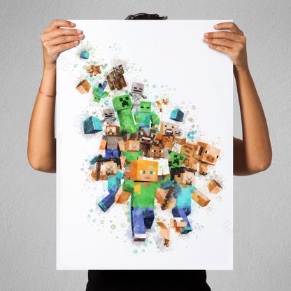 Gaming 'MINECRAFT CHARACTERS' Watercolour Splash Wall Art Print