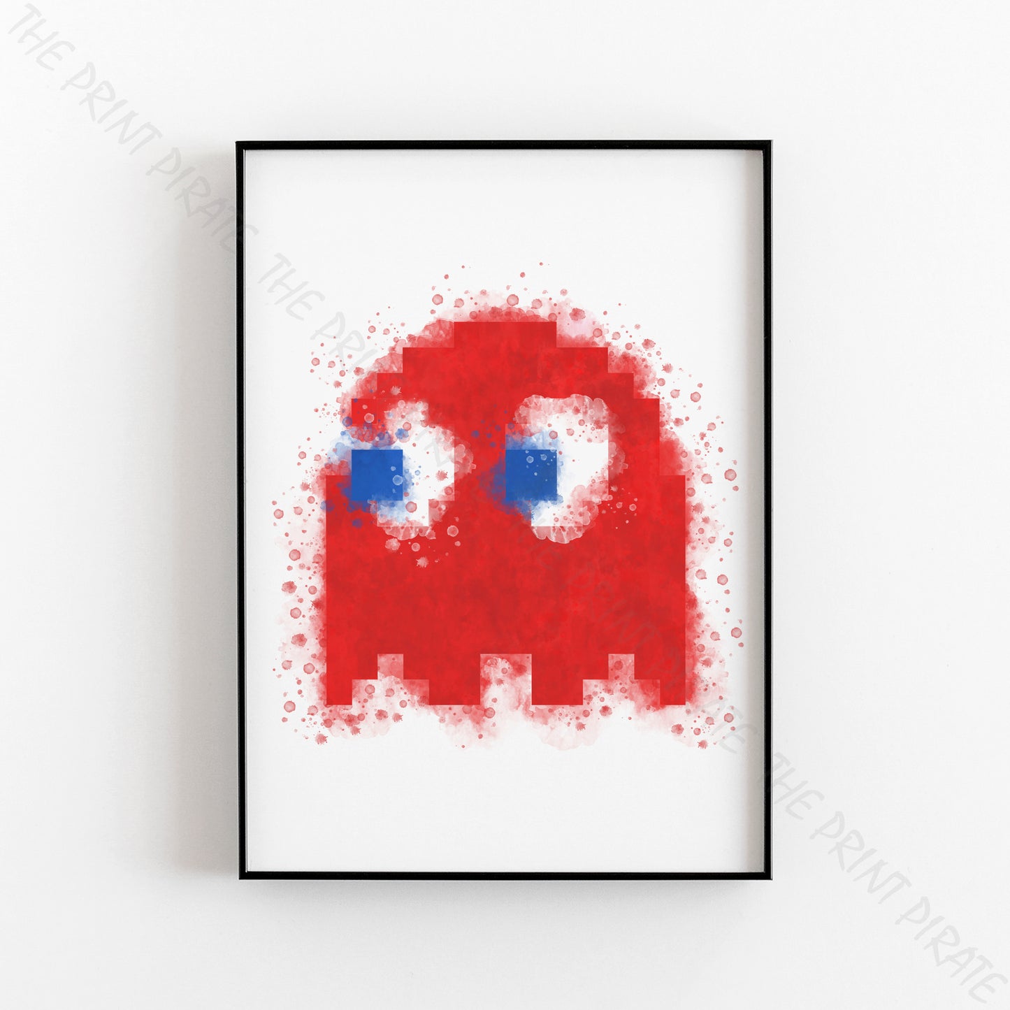 Gaming 'PACMAN RED GHOST BLINKY' Watercolour Splash Wall Art Print