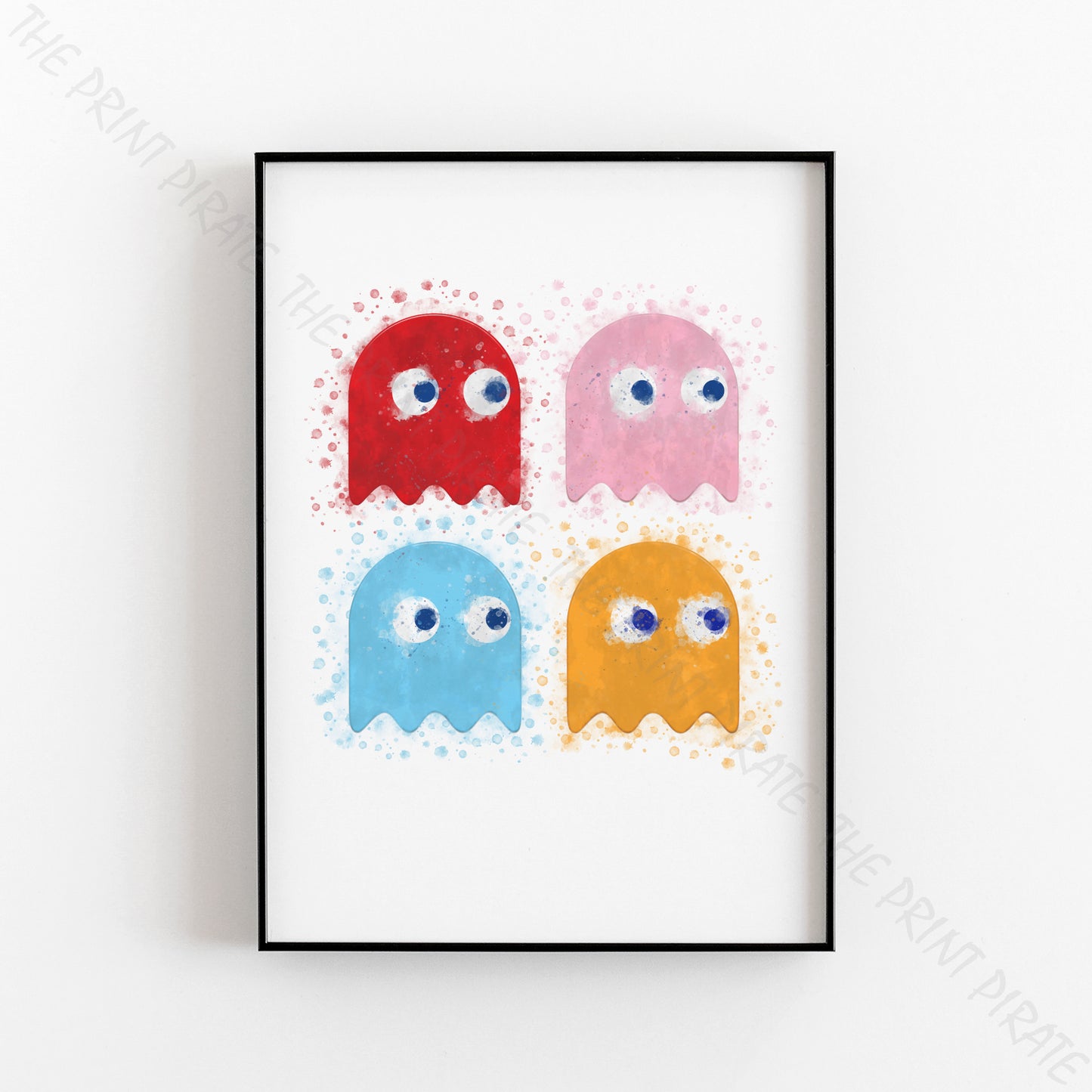 Gaming 'PAC-MAN ARCADE GHOSTS' Watercolour Splash Wall Art Print