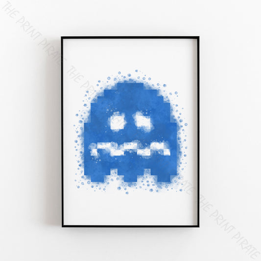 Gaming 'PACMAN SCARED GHOST' Watercolour Splash Wall Art Print