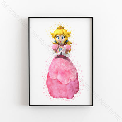 Gaming 'PRINCESS PEACH' Mario Watercolour Splash Wall Art Print