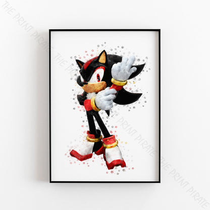 Gaming 'SHADOW THE HEDGEHOG' Sonic Watercolour Splash Wall Art Print