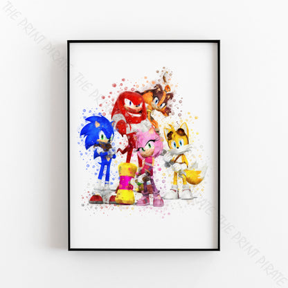 Gaming 'SONIC GROUP' Sonic Hedgehog Watercolour Splash Wall Art Print