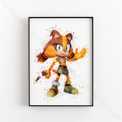 Gaming 'STICKS THE BADGER' Sonic Watercolour Splash Wall Art Print