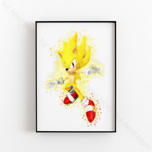 Gaming 'SUPER SONIC' Sonic the Hedgehog Watercolour Splash Wall Art Print