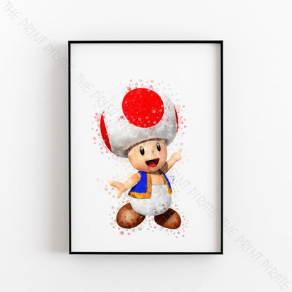 Gaming 'TOAD' Mario Watercolour Splash Wall Art Print