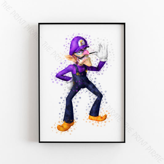 Gaming 'WALUIGI' Mario Watercolour Splash Wall Art Print