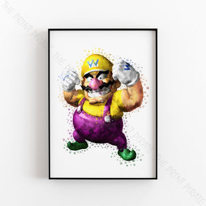 Gaming 'WARIO' Mario Watercolour Splash Wall Art Print