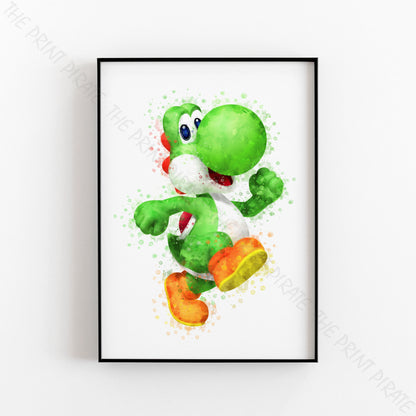 Gaming 'YOSHI' Mario Watercolour Splash Wall Art Print