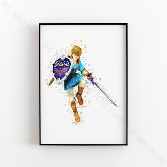 Gaming 'LINK - ZELDA' Breath of the Wind Watercolour Splash Wall Art Print